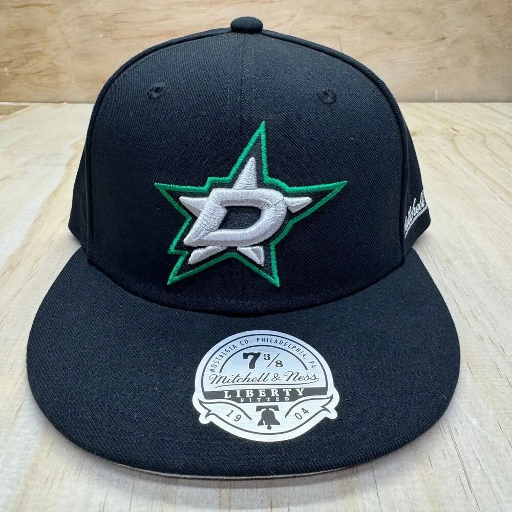 NEW Dallas Stars Mitchell Ness Liberty Fitted Cap Hat Black Sz 7 3/8